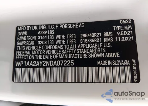 2022 Porsche Cayenne Platinum Edition из США, поврежденный, VIN WP1AA2AY2NDA07225